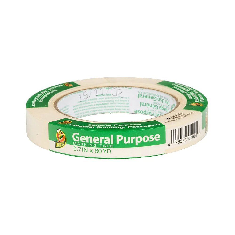 Set of 3 Duck Brand General Purpose Masking Tape,Removable, 3/4"x60 Yd,Beige